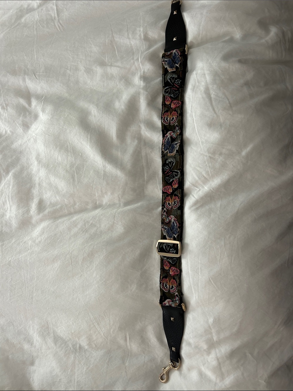 Valentino Black Embroidered Floral Adjustable Strap with Gold Hardware